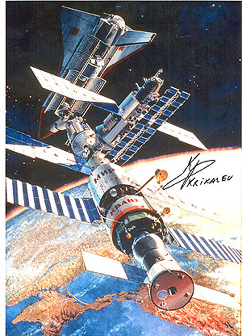  # iph700b            Buran-MIR docking photo signed by Krikalev 1
