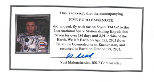  # ma409            ISS-7 flown 5 Euro bill 2