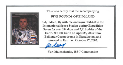  # ma410            English 5 Pounds bill flown on ISS 2