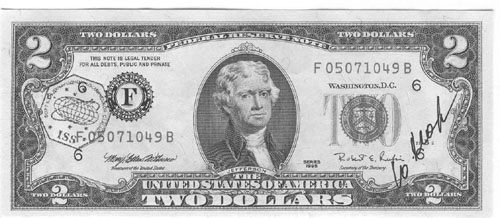  # ma412            Two American dollars bill flown on ISS 1