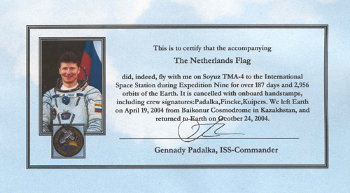  # gp500            Soyuz TMA-4/ISS-9 flown Dutch flag 3