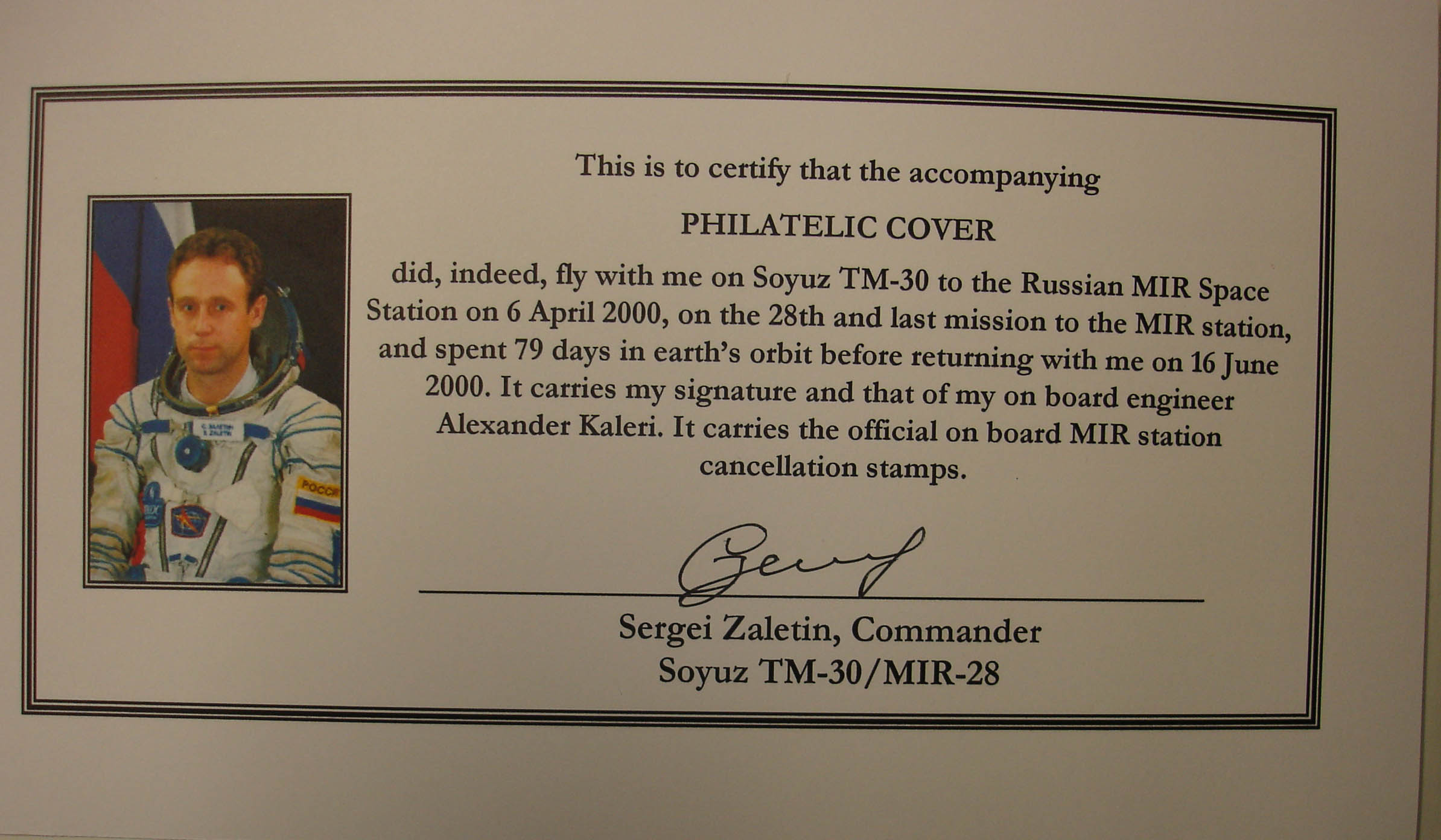  # mir760            MIR-28 Expedition flown Star City cover 3