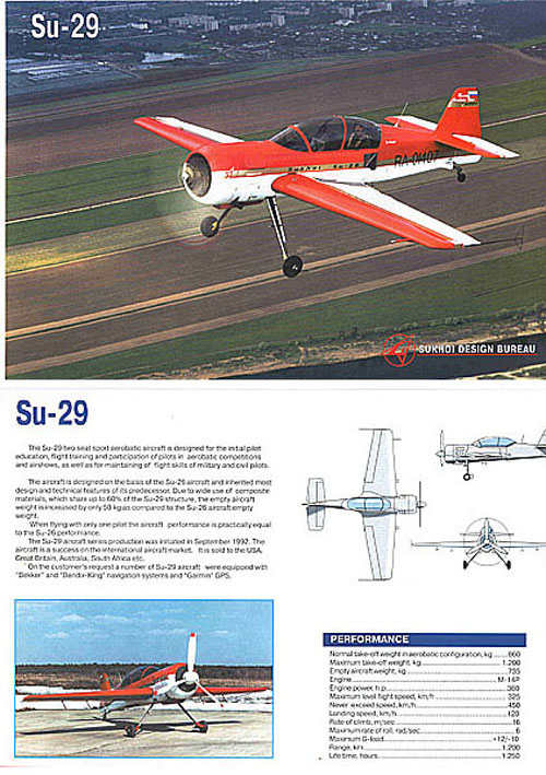  # yaksu401            SU-29 aerobatic Sukhoi aircraft brochure 1