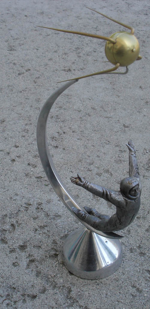  # sm118b            Sputnik-Cosmonaut metal desktop sculpture-model 1