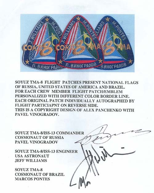  # spp088            Soyuz TMA-8/ISS-13 crew signed patches info letters 1