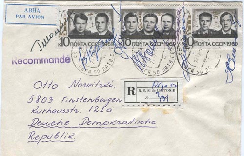  # acc105            Soyuz-6,7,8 cosmonauts autographed cover 1