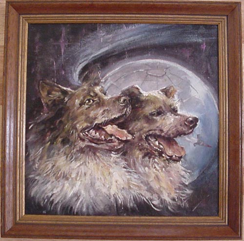  # spnt113            Belka-Strelka Cosmos dogs oil painting of Inna Bordayeva 1