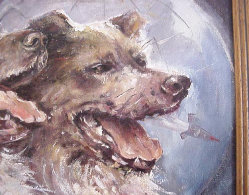  # spnt113            Belka-Strelka Cosmos dogs oil painting of Inna Bordayeva 2